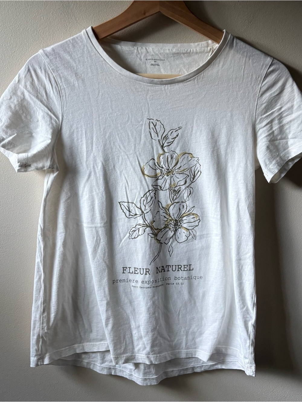 Anthropologie Fleur Naturel White Floral Graphic Tee